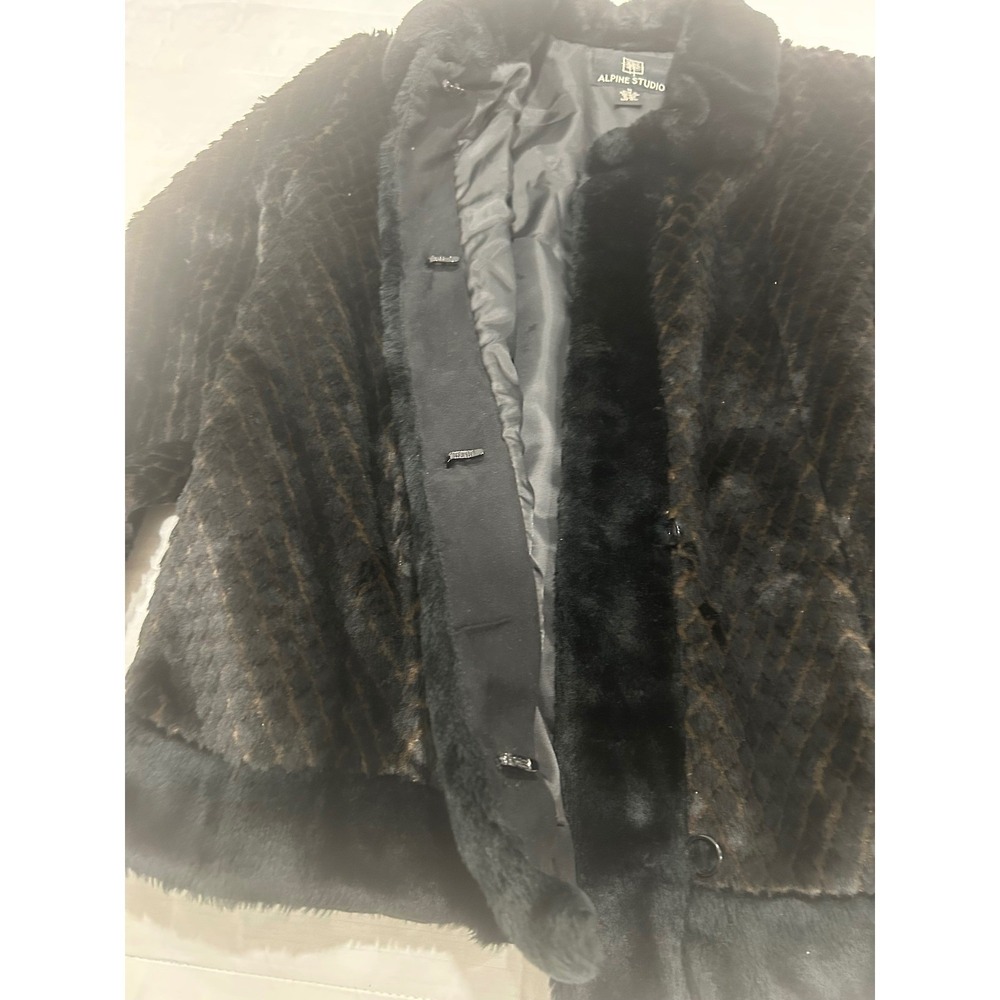 Black Faux Fur Textured Jacket Coat Women's Size M - Picture 9 of 9